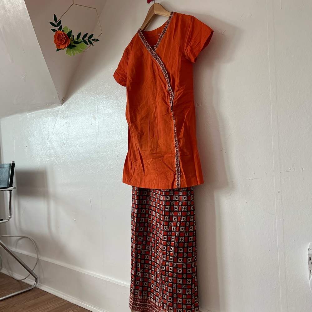 VTG skirt and tunic S/M Made in India wrap around 2 pc orange sarong coverup